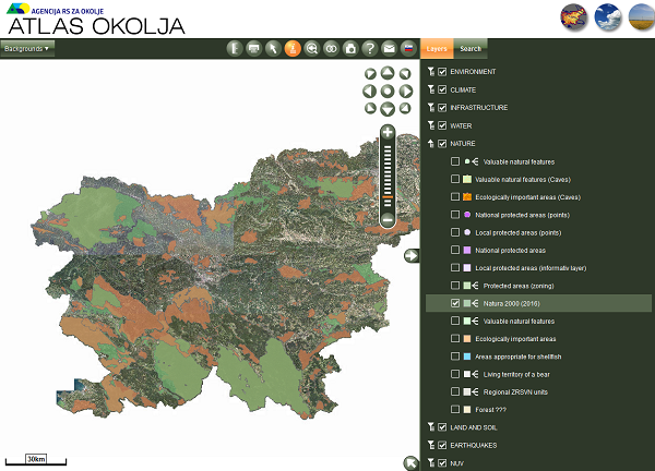 Screenshot van de Sloveense atlas website