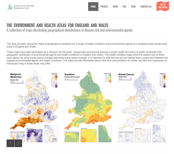 Screenshot van de Environment and Health Atlas