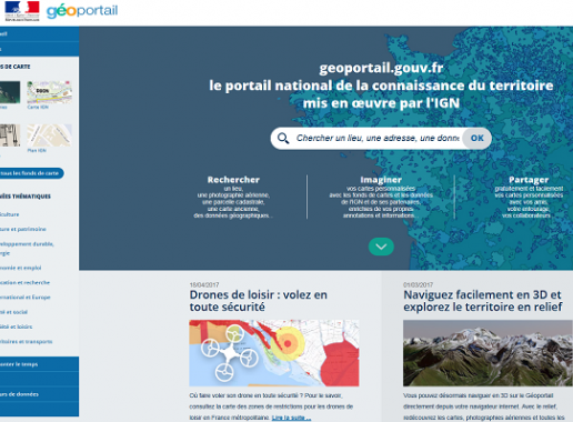 Screenshot van de website Geoportail