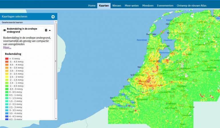 Kaart geeft bodemdaling in ondiepe ondergrond weer