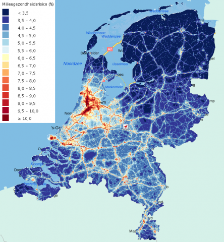 Kaart laat milieugezondheidsrisico's zien in Nederland